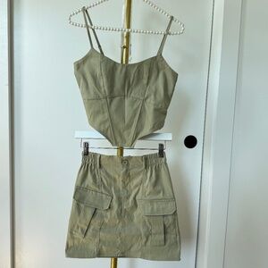 Naanaa Khaki Cargo Mini Skirt & Corset Top Set